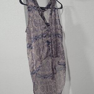 Source Unknown Gray and White Asymmetrical Tie Front Blouse